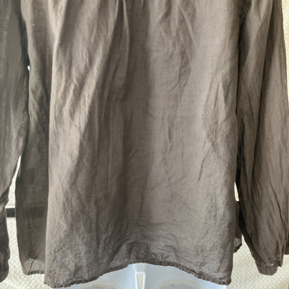 Sundance JP And Mattie Teal Pintuck Blouse Small Brown Ruffle Boho Lagenlook - Picture 8 of 10